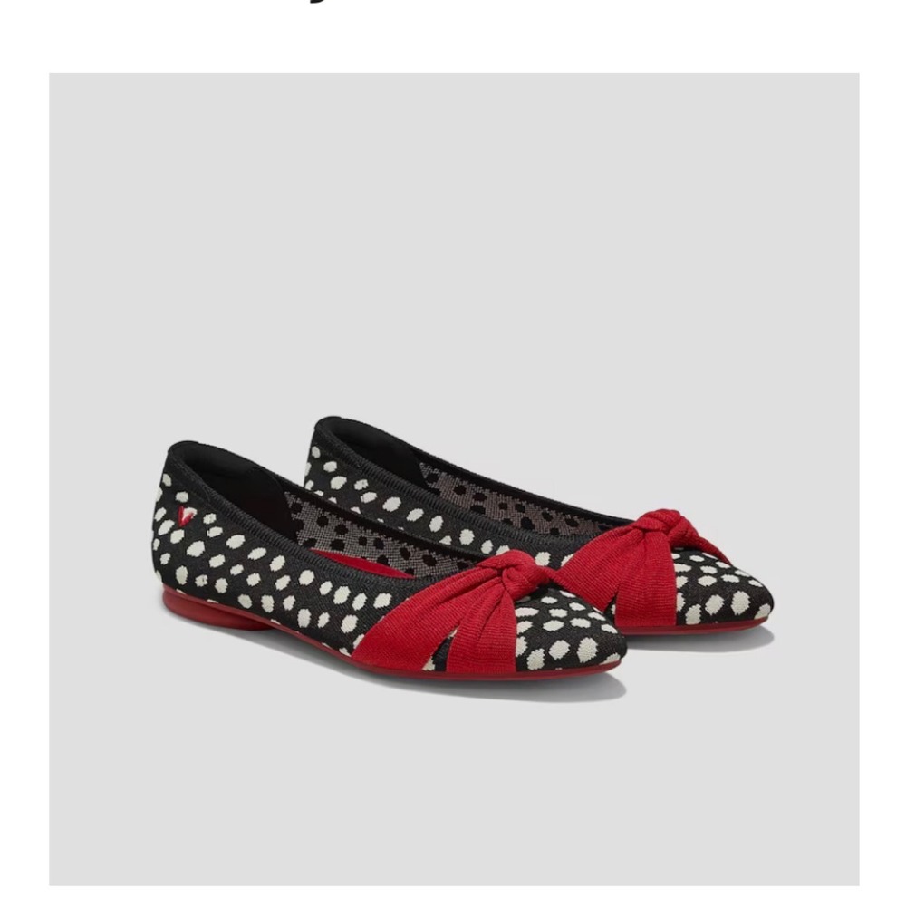 Vivaia Polka Dot Pointed Toe Bow knotted ballet Flats Black White Red women 9